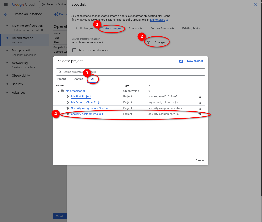 intro to gcp/boot disk project select